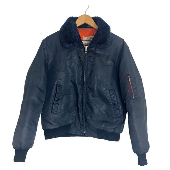 Sears Other - Vintage Sears Work Leisure Men's Navy Bomber Jacket Faux Fur Collar Aviator